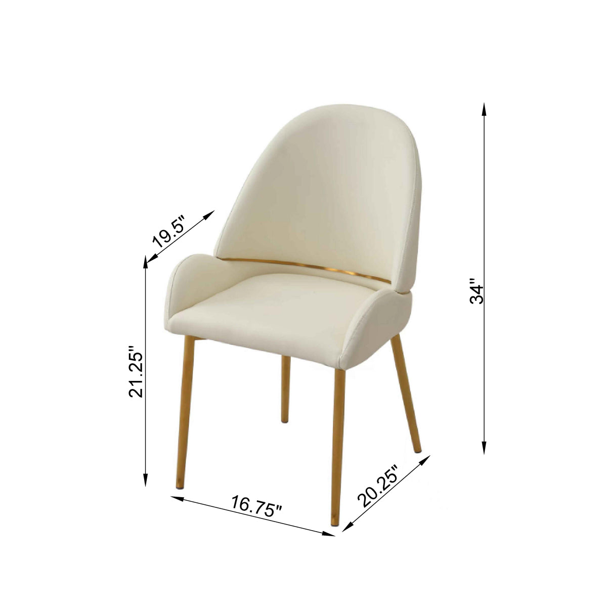 Dining Chair with PU Leather Beige color metal legs (Set of 2)（Foam + Beige + Meta）