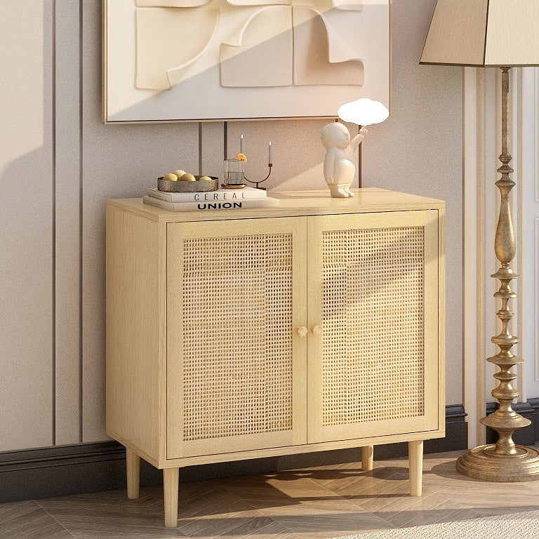 Rattan Storage Cabinet: Accent Cabinet with Doors Buffet Cabinet with Storage for Living Room Hallway Bedroom